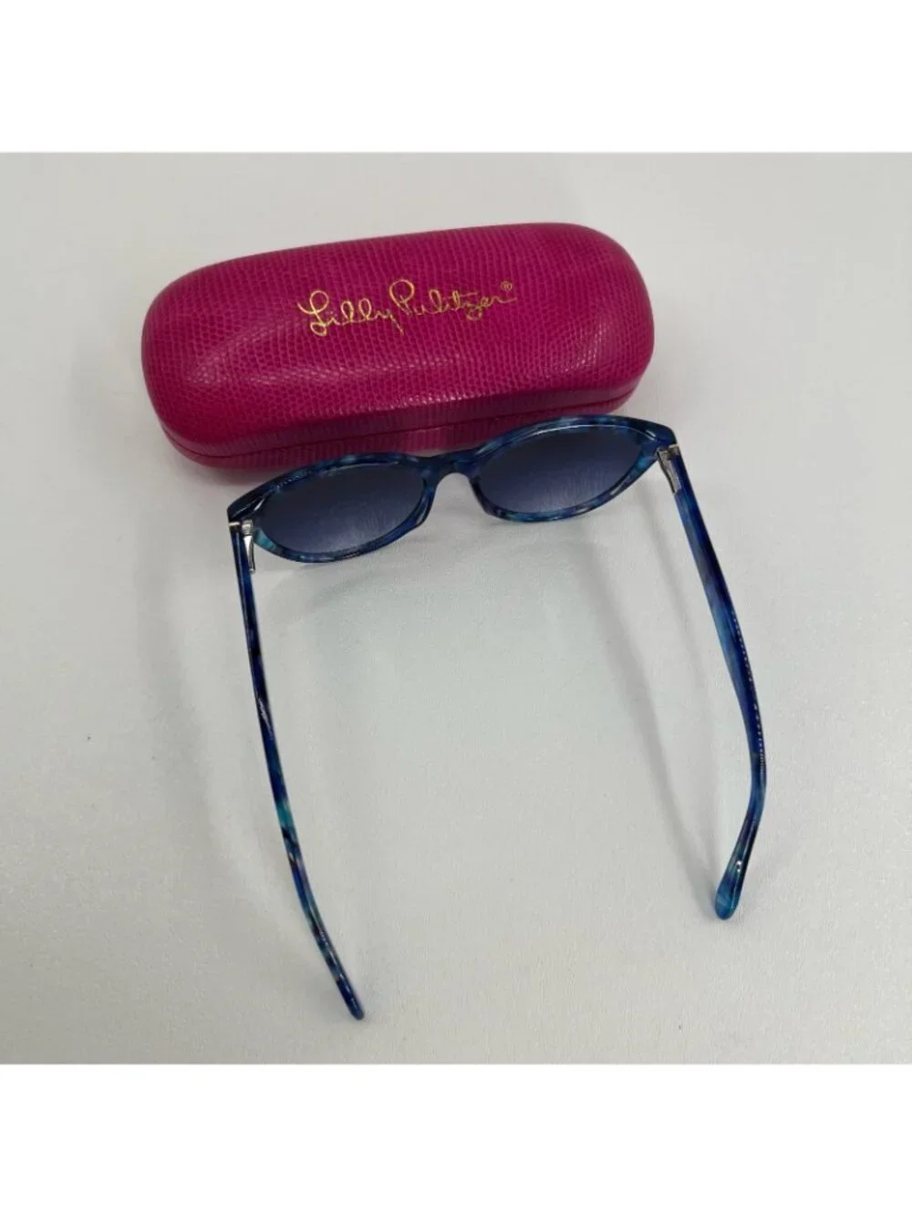 Lilly Pulitzer Havana Cat Eye Sunglasses Womens Gradient Lenses Case Blue Marble